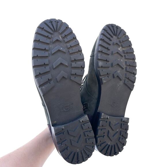 UGG Kilmer Dark Green Suede Lace Up Moto Combat Boots Shearling Winter 9 - Picture 7 of 10